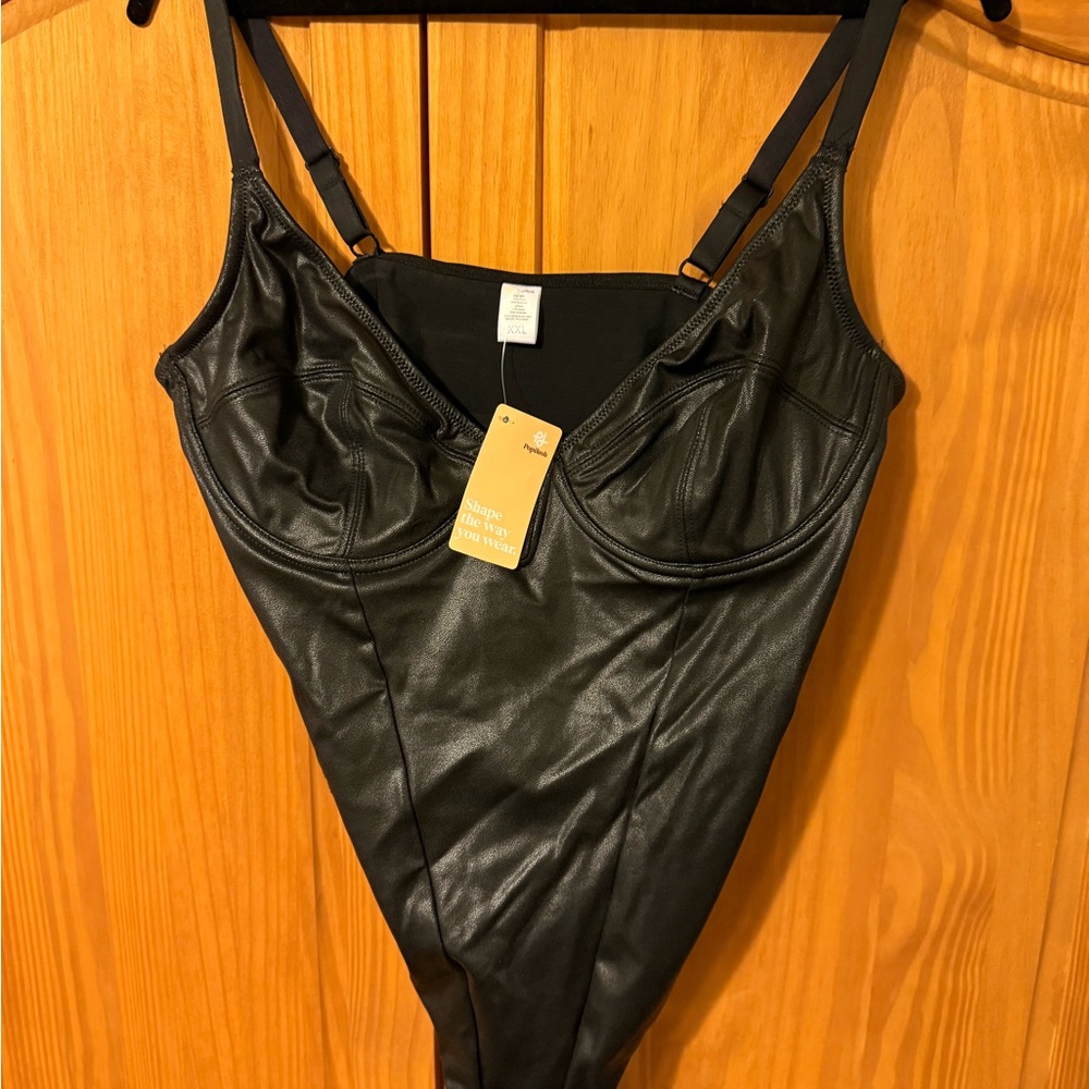Black Faux Leather Bodysuit